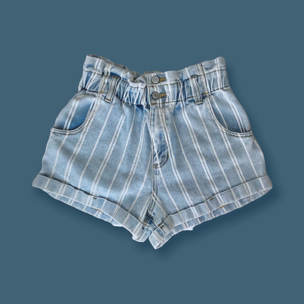 NWOT Pacsun Blue Striped Paper Bag Jean Shorts